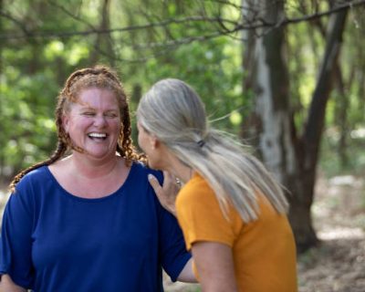 Portrait of two smiling and happy female friends outdoors -  Buenos Aires - Argentina
